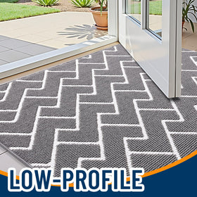 OLANLY front door mat features a low-profile design for smooth under-door use.