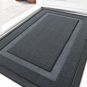 OLANLY front door mat with natural rubber backing supports sturdy, low-profile entry protection.