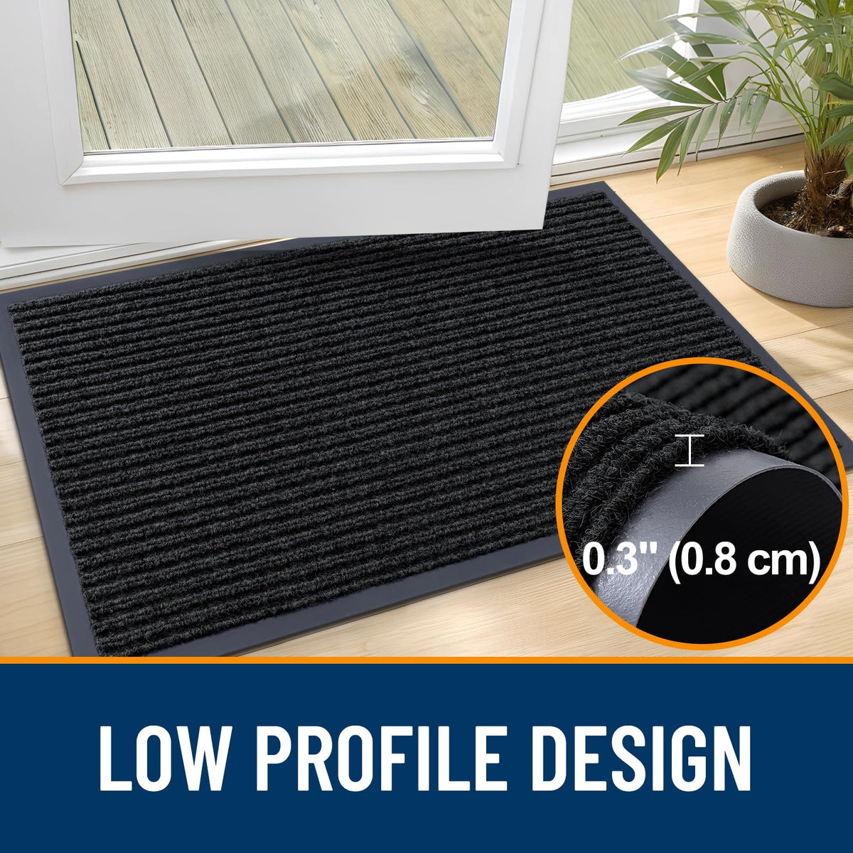 OLANLY mat with non-slip backing; stays in place in high traffic.