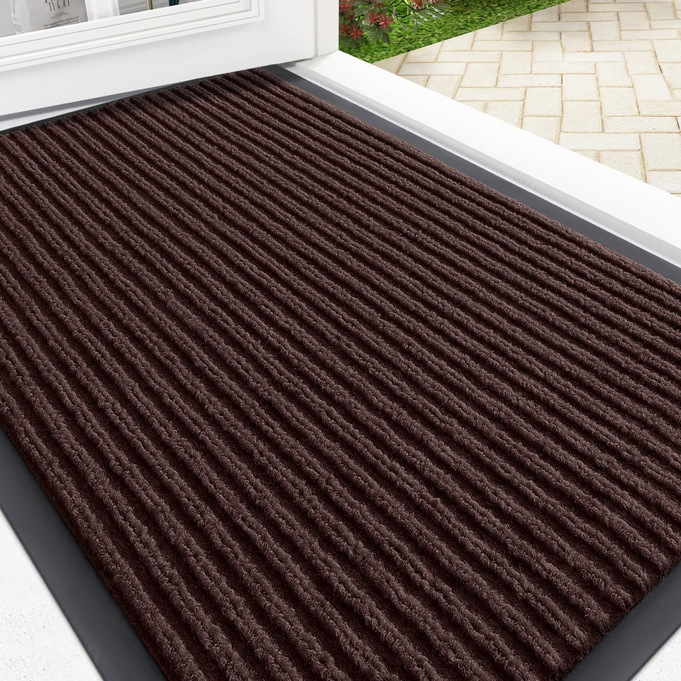 OLANLY front door mat with stripe pattern captures dirt and moisture at the entrance