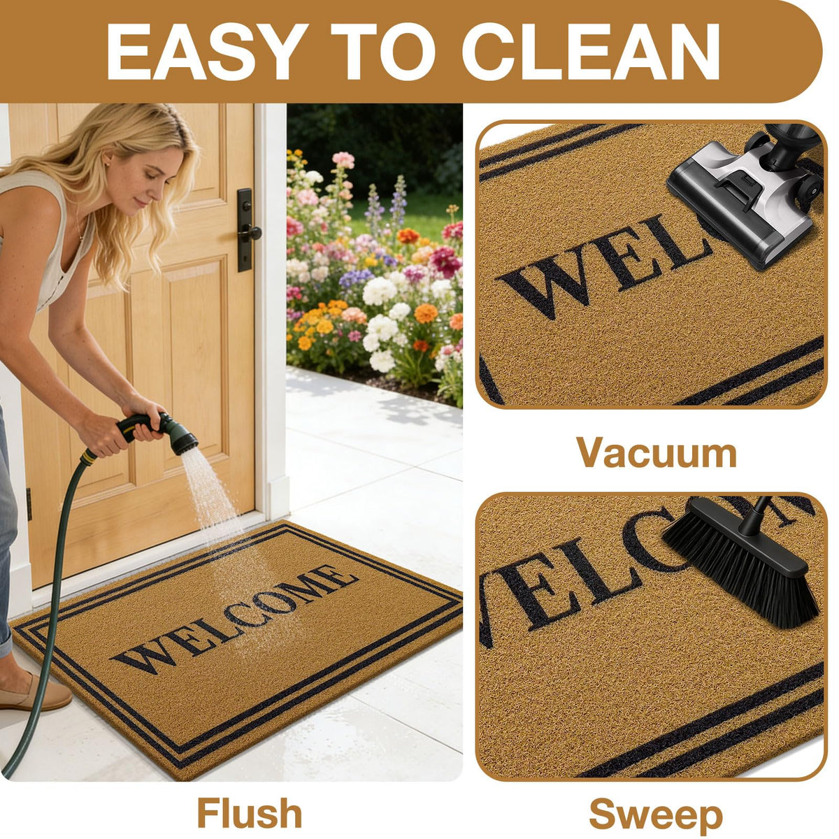 OLANLY welcome lettering enhances curb appeal.