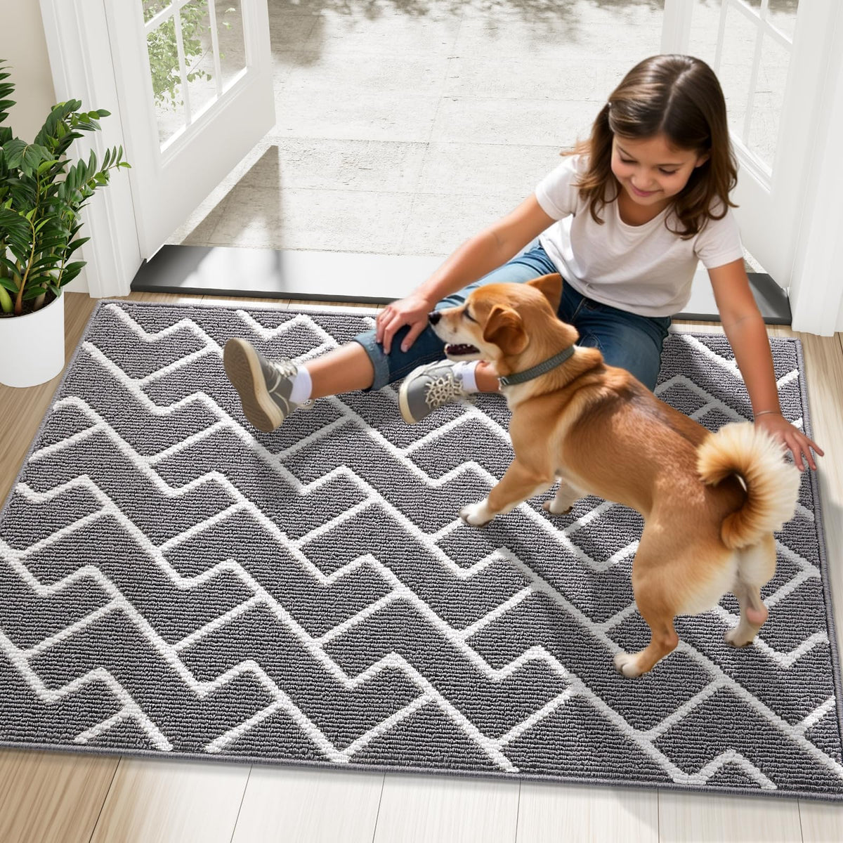OLANLY 32x20 grey mat fits narrow entryways for compact spaces.