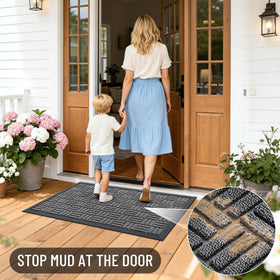 OLANLY grey front door mat with beveled edge drains water efficiently.