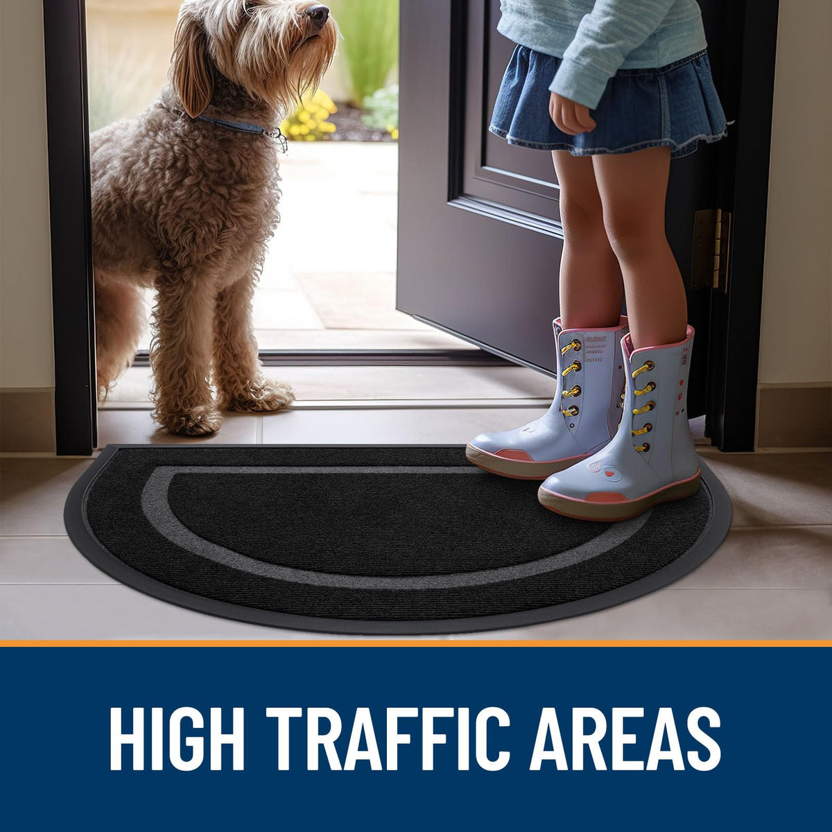 OLANLY half-circle door mat durable natural rubber backing handles high-traffic entrances.