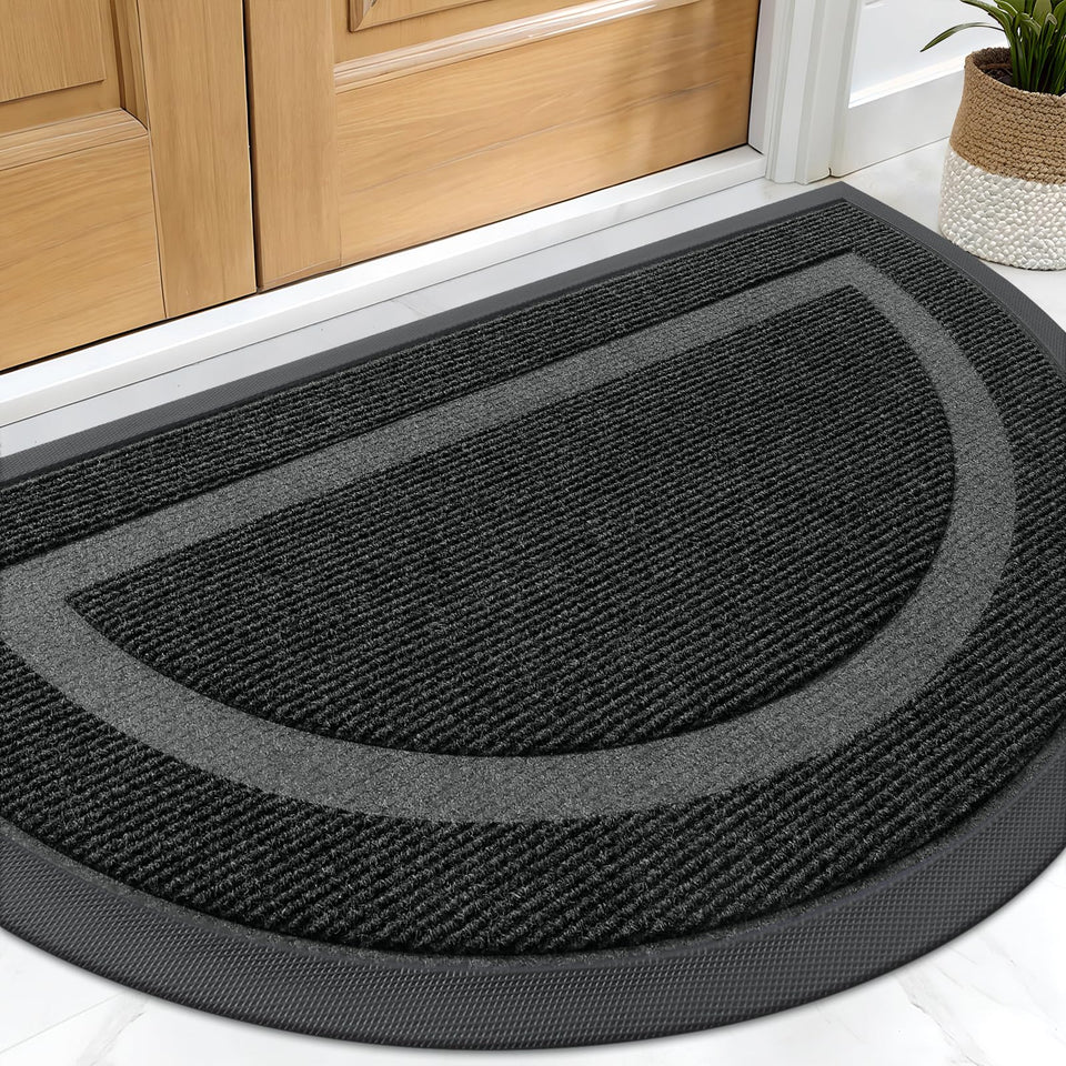 OLANLY half-circle door mat topside weave traps dirt at entry for cleaner floors.