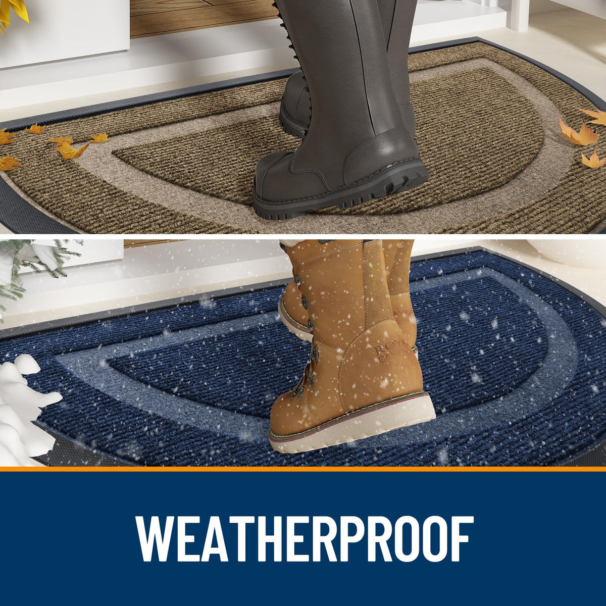 OLANLY half-circle door mat weather-stain resistant surface is built for outdoor use.