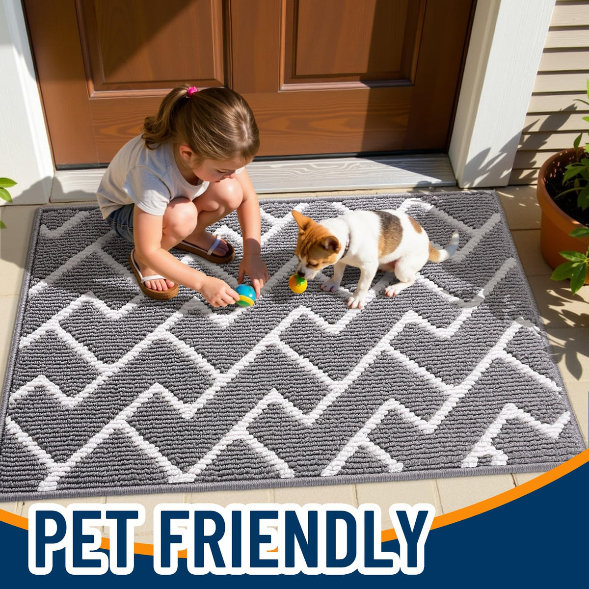 OLANLY door mat’s sturdy rubber backing holds position in busy foyers.