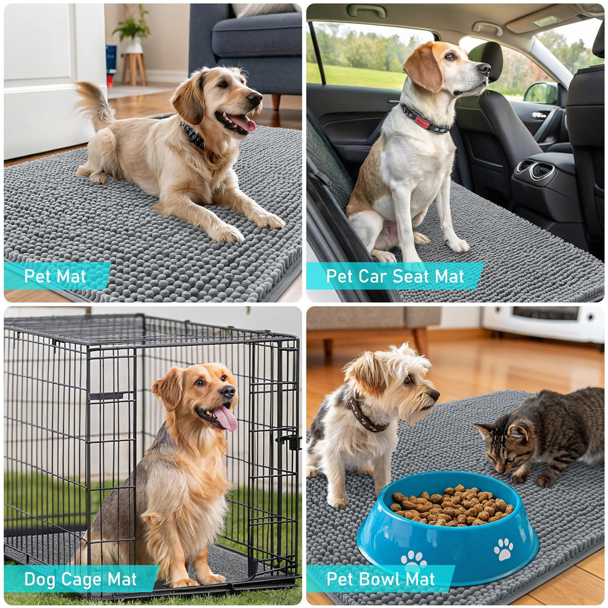 OLANLY indoor outdoor dog mat versatile for bowls, crates, or cars.