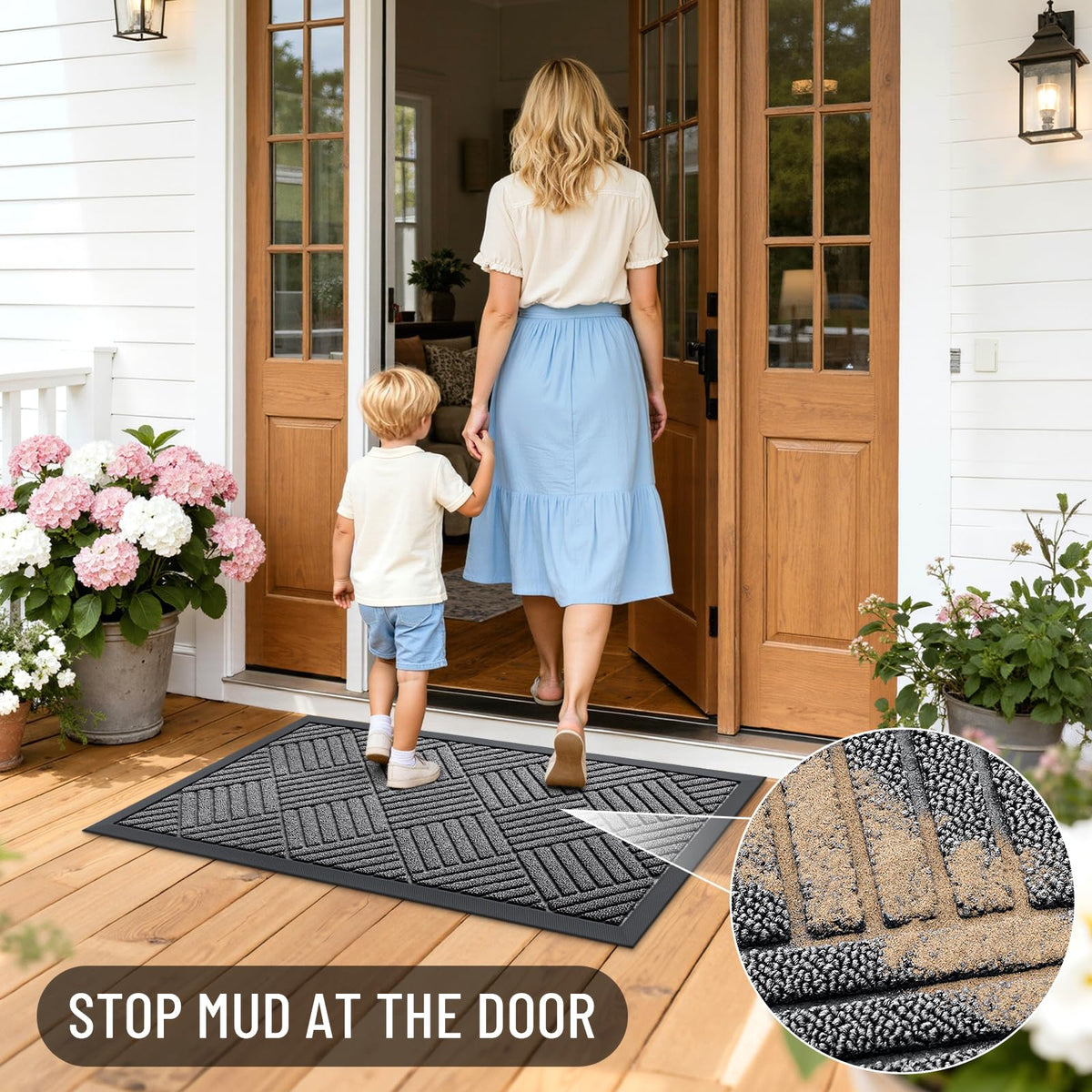 OLANLY doormat designed for indoor and outdoor use across seasons.