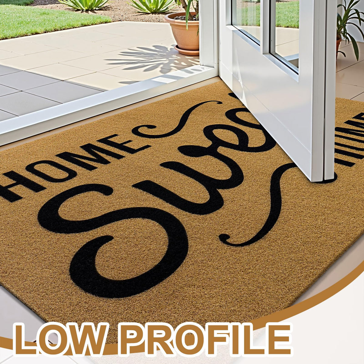 OLANLY low-profile welcome mat under a doorway.