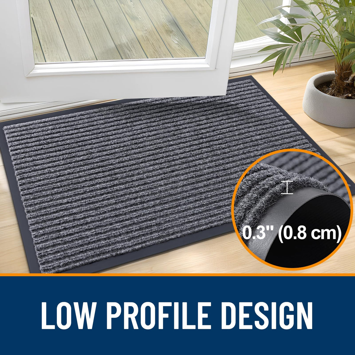 OLANLY mat with non-slip backing stays securely in place.