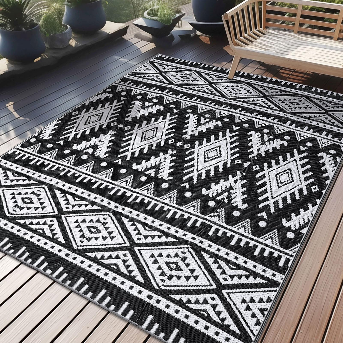 OLANLY outdoor rug with geometric pattern for quick patio refresh and easy cleanup