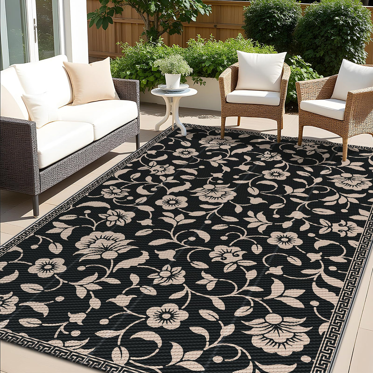 OLANLY outdoor rug with flower pattern enhances patio aesthetics and comfort.