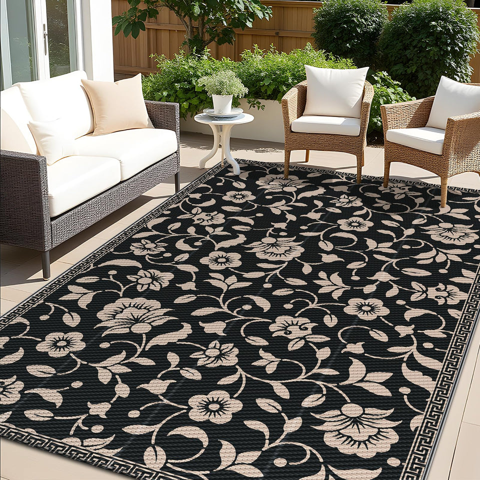 OLANLY outdoor rug with flower pattern enhances patio aesthetics and comfort.