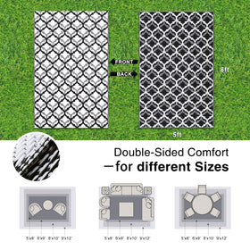 OLANLY outdoor rug 5x8 showing two-pose design for patio use and versatility.