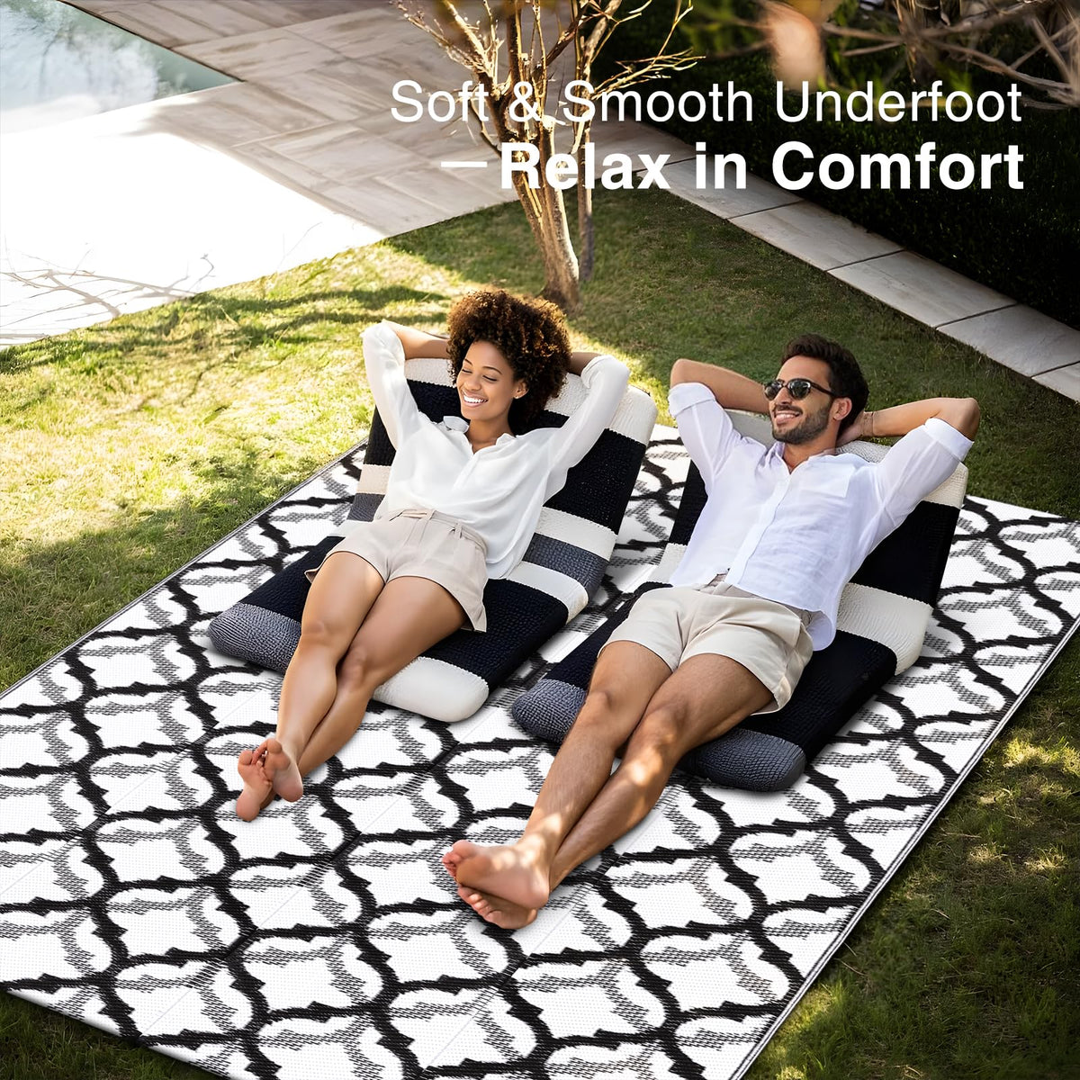 OLANLY 5x8 rug with UV protection to prevent color fading outdoors.