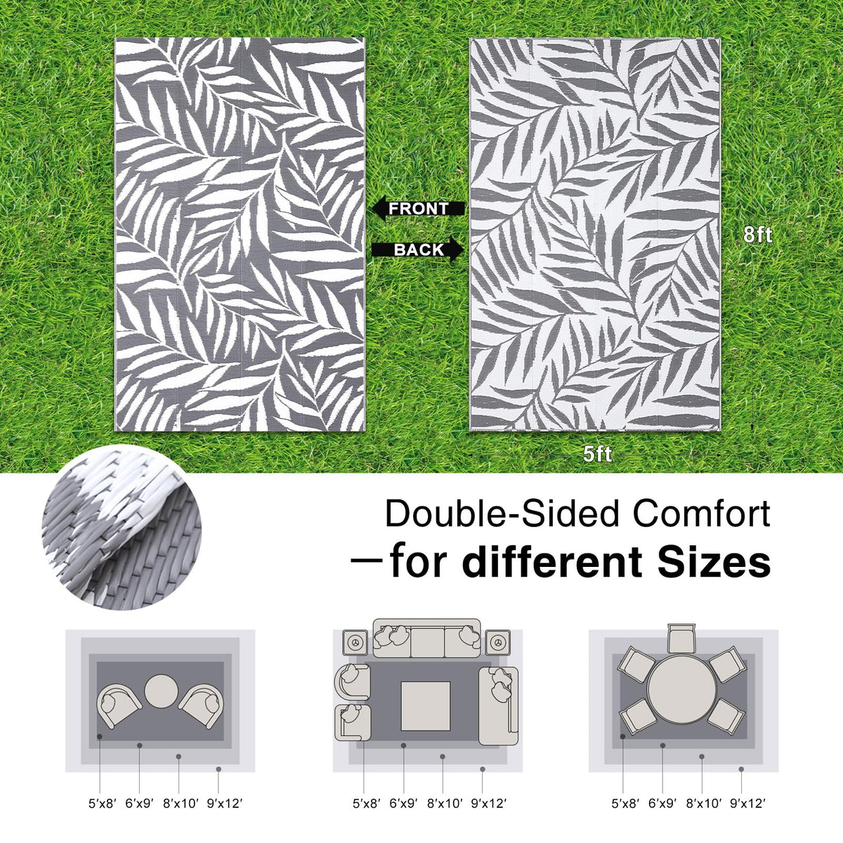 OLANLY reversible rug with tropical leaves, two looks, durable and quick-drying.