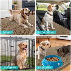 OLANLY tan-chenille-entryway-mat complements interior while catching paw dirt.