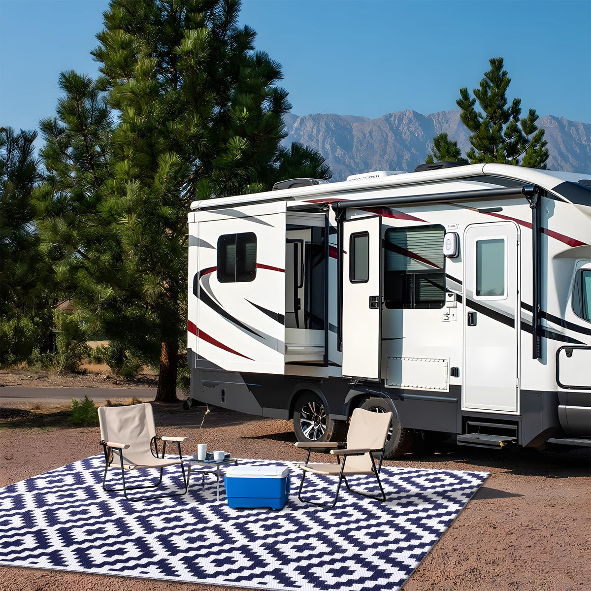 OLANLY backyard scene highlighting easy-clean upkeep after spills.