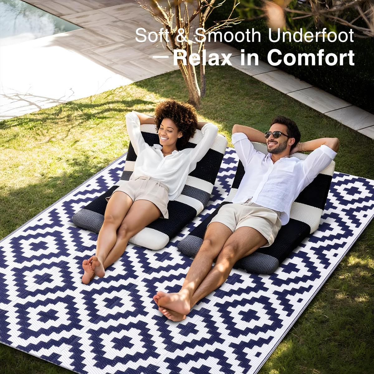 OLANLY rug on a porch with smooth underfoot comfort.