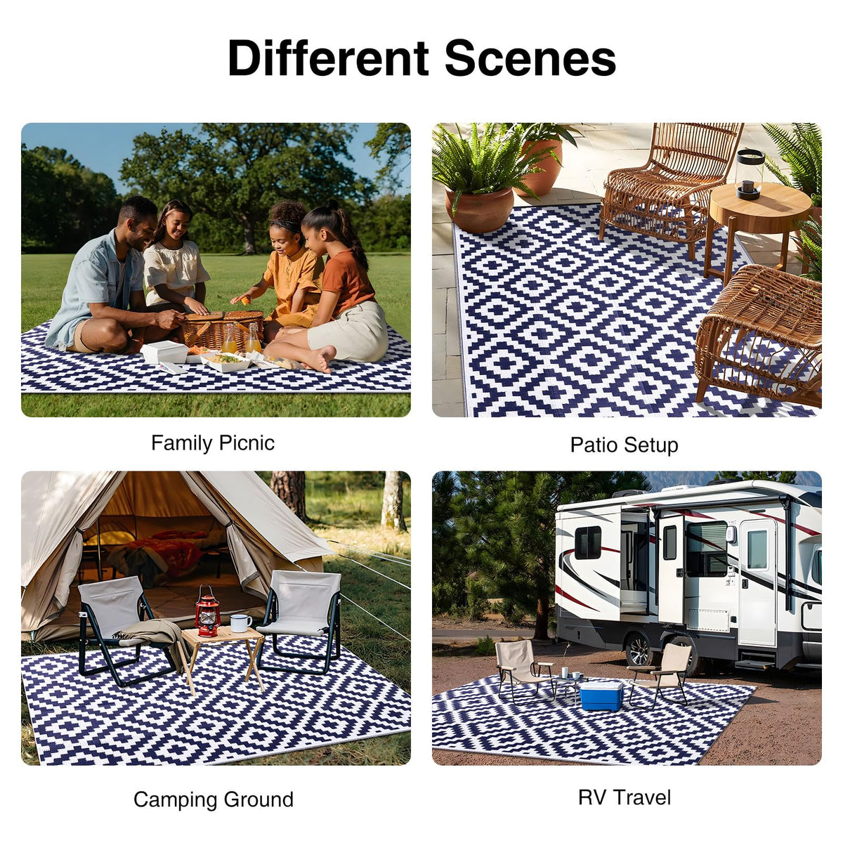 OLANLY RV setup showing quick-dry, stain-resistant surface.