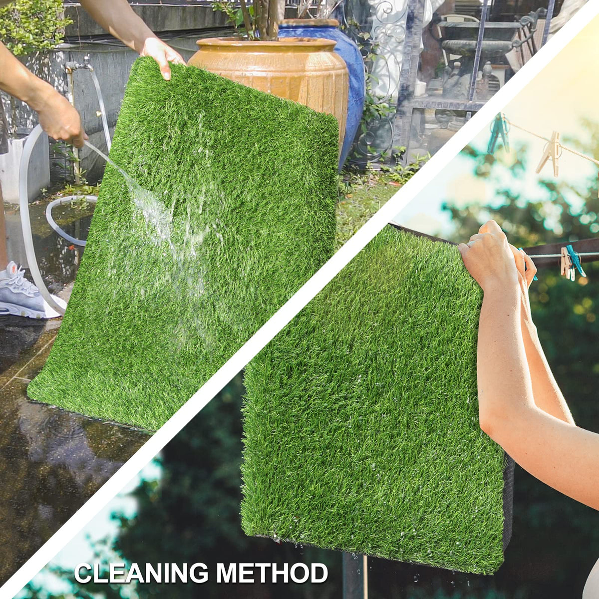 OLanto artificial grass door mat is pet-friendly and easy to rinse after muddy paws