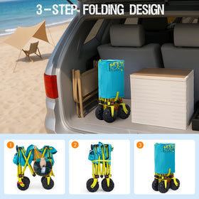 Old Bahama Bay folding wagon for easy outdoors storage.