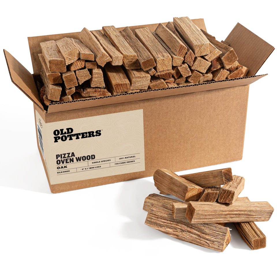 Old Potters kiln-dried oak logs for steady heat and crispy crusts