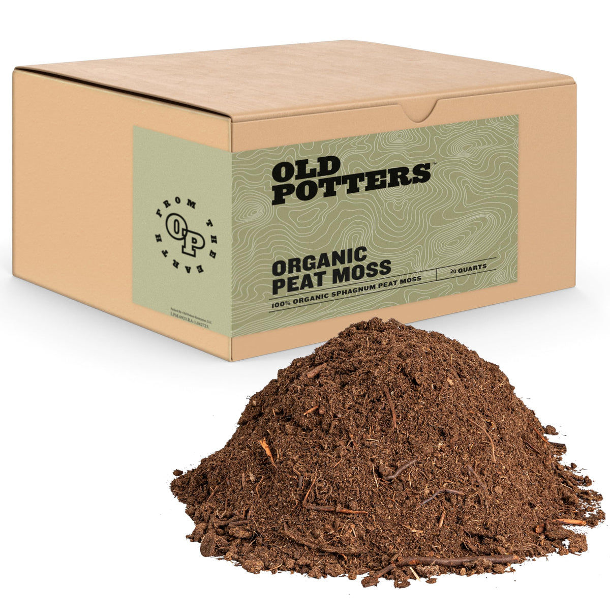 Old Potters peat moss bag for seed starting shows moisture retention.