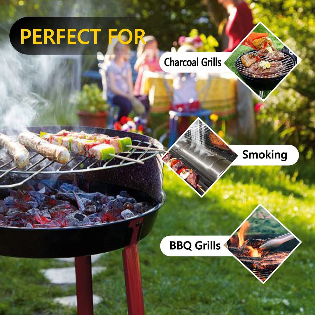 Old Potters smoker chunks in a wood-fire grilling setup for authentic flavor.