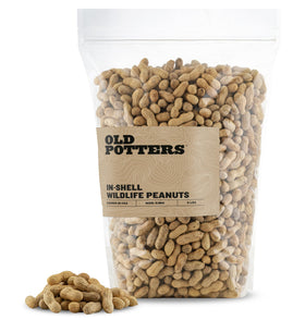 Old Potters Wildlife in-Shell Peanuts packfront, USA grown and non-GMO for wildlife.