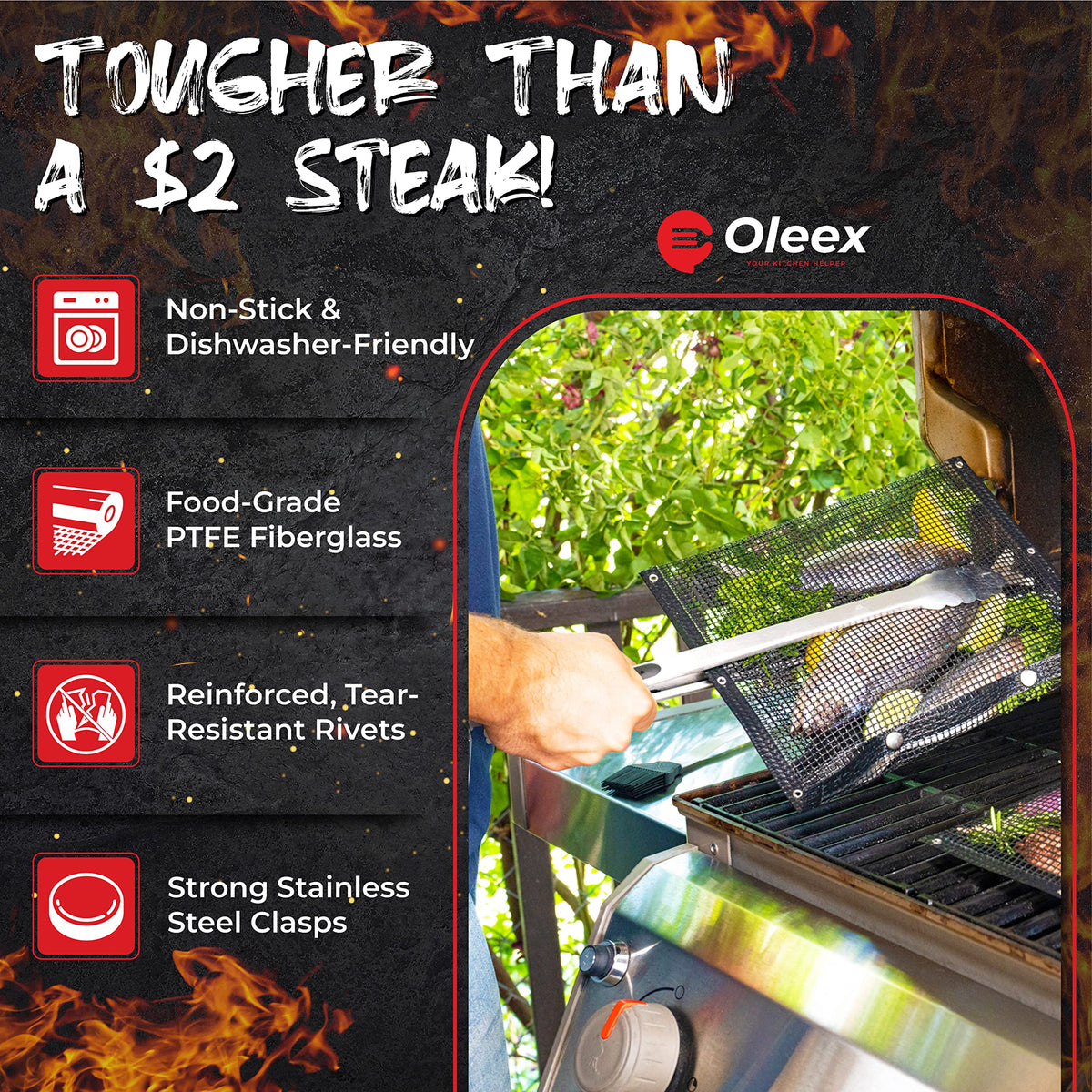 OLEEX basting brush close-up for even sauce application.