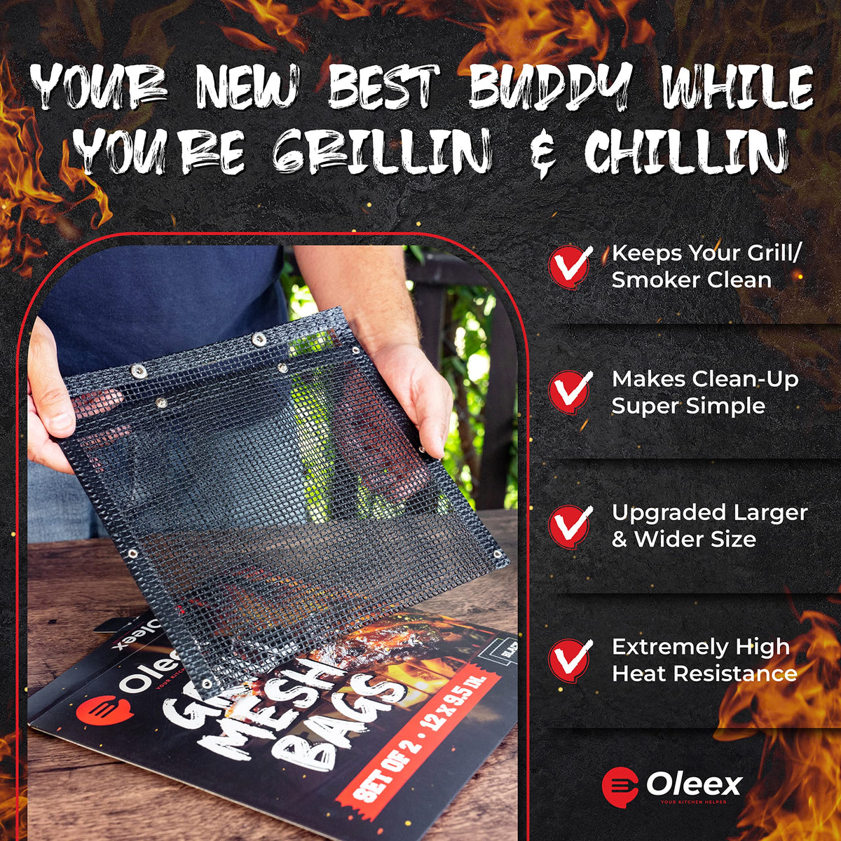 OLEEX large BBQ bags withstand -40 to 500°F for versatile use.