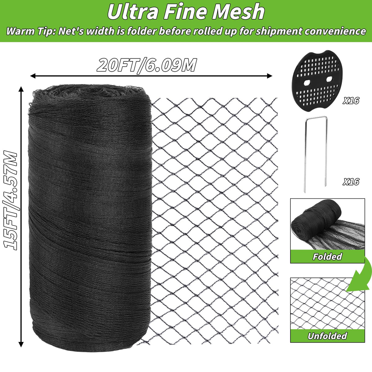 Oleitodh heavy-duty pest barrier protecting vegetables from birds and deer.