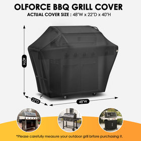 Olforce grill cover 48-inch side view showcases weather resistance and durability