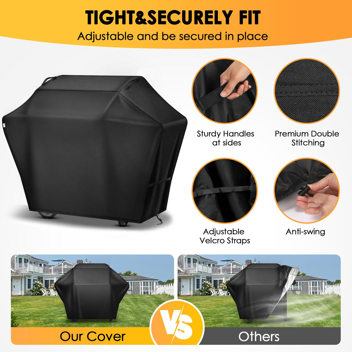 Olforce grill cover 48-inch top handles for easy removal and handling