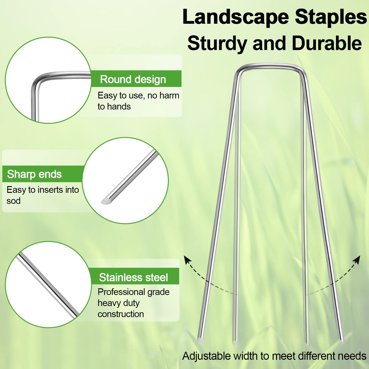 Beveled-end garden stakes by Oligei ease soil penetration for weed barriers.