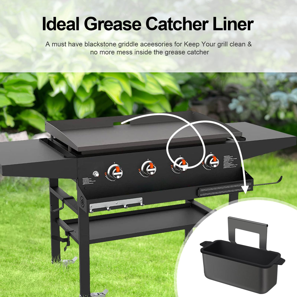 Oliggive grease cup liner helps keep the griddle tidy for better cooking focus.