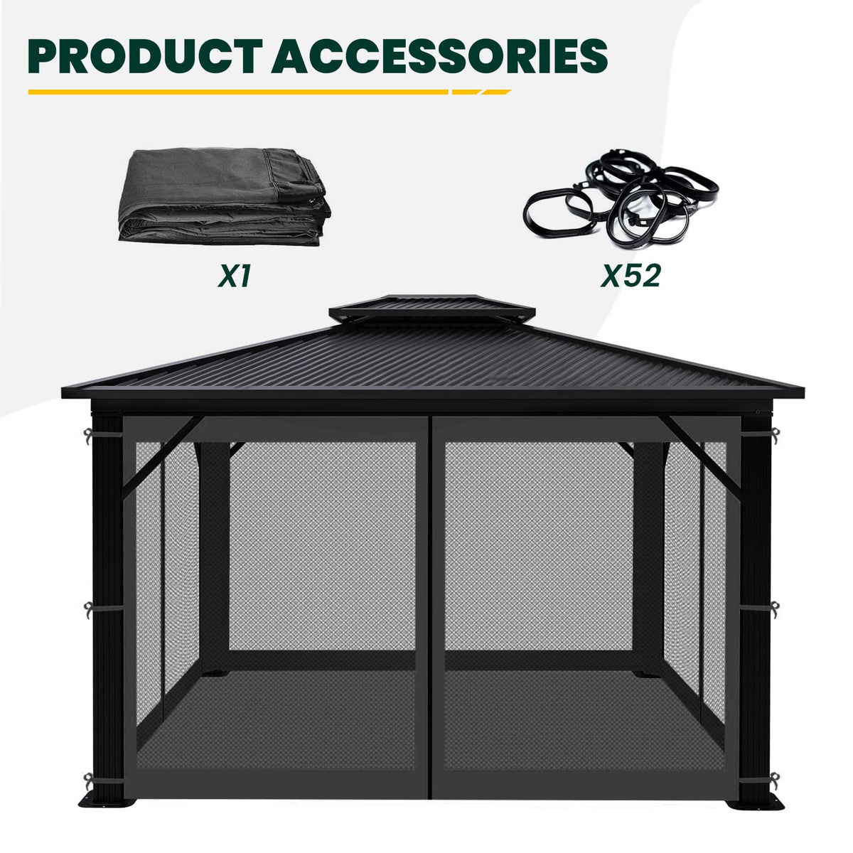 OLILAWN Gazebo replacement screens include C-rings for easy hanging on tubular frames