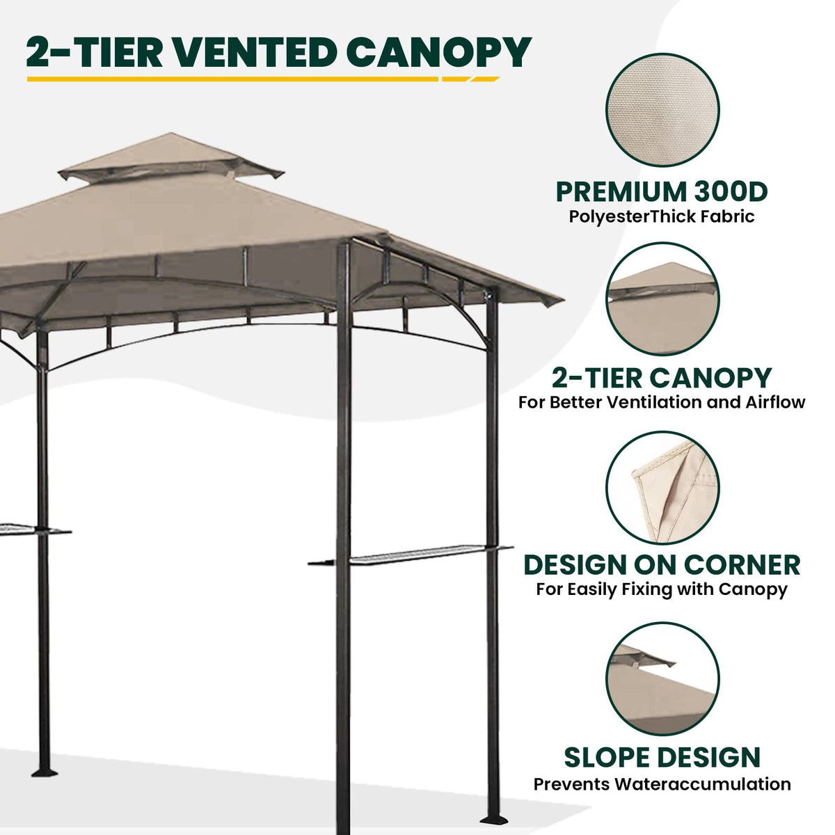 OLILAWN khaki fabric canopy on grill gazebo for outdoor cooking shelter