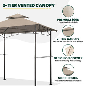 OLILAWN khaki fabric canopy on grill gazebo for outdoor cooking shelter