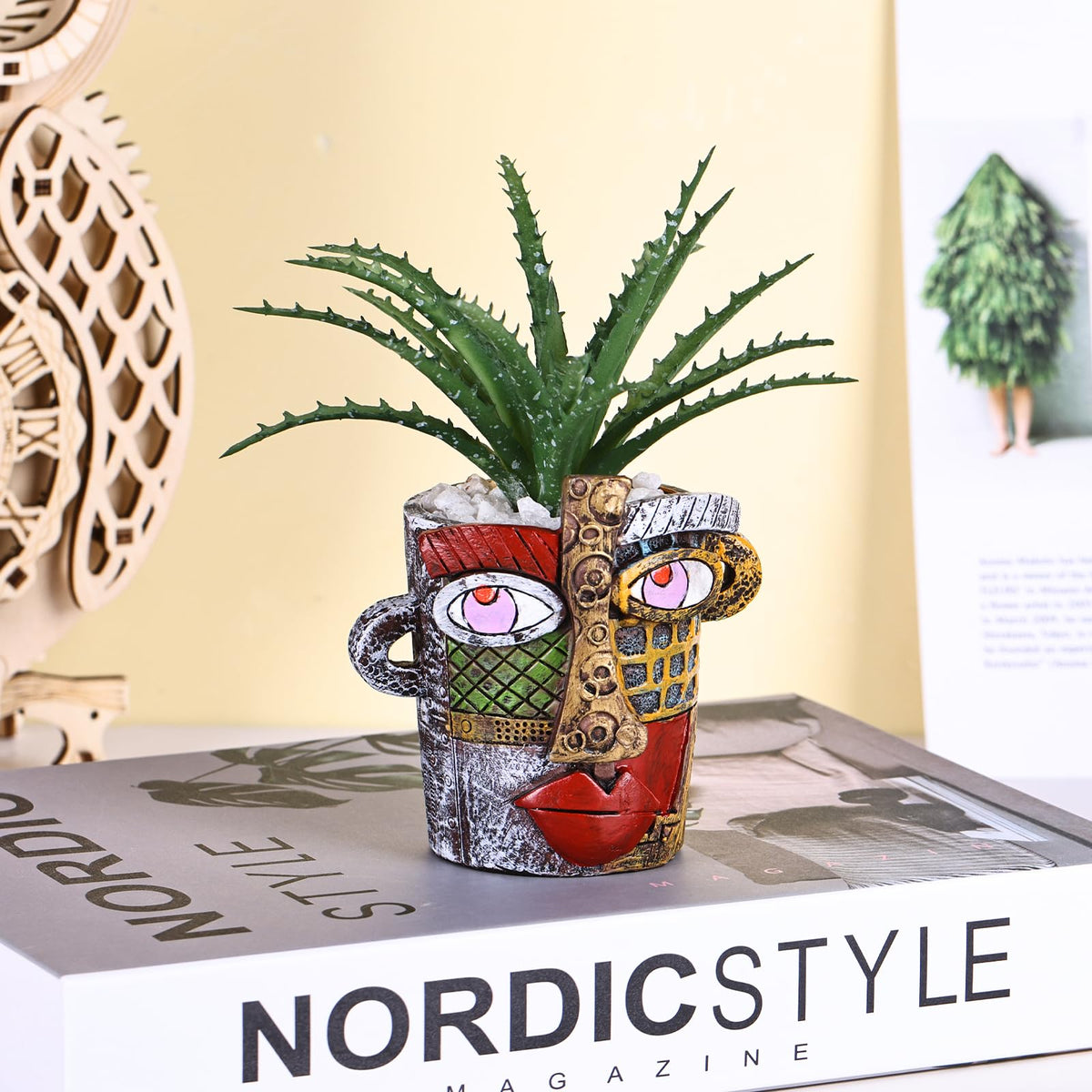 oliruim graffiti face planter closeup with bold colors for shelves