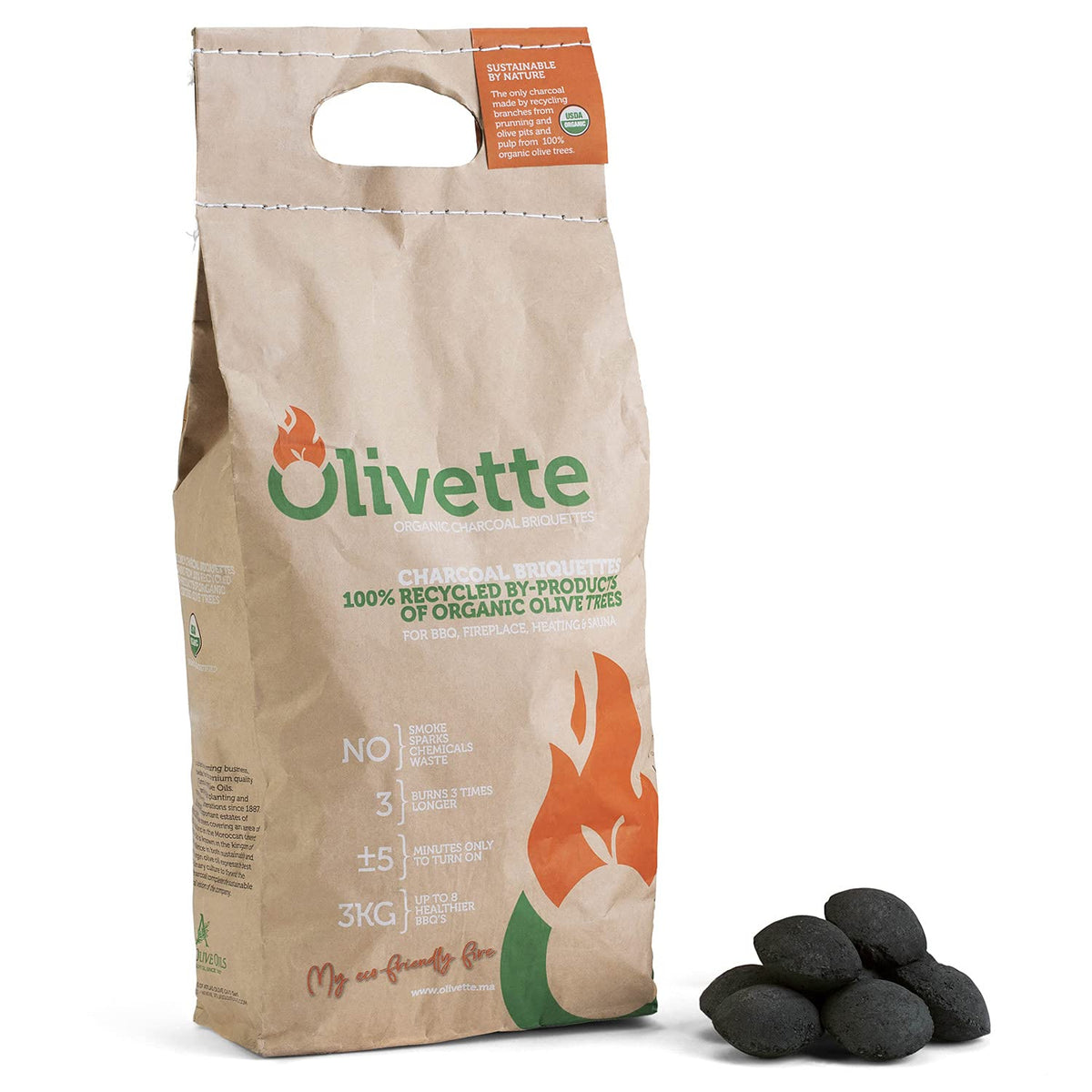Olivette briquettes bag 6.6 lb ready for eco-friendly grilling