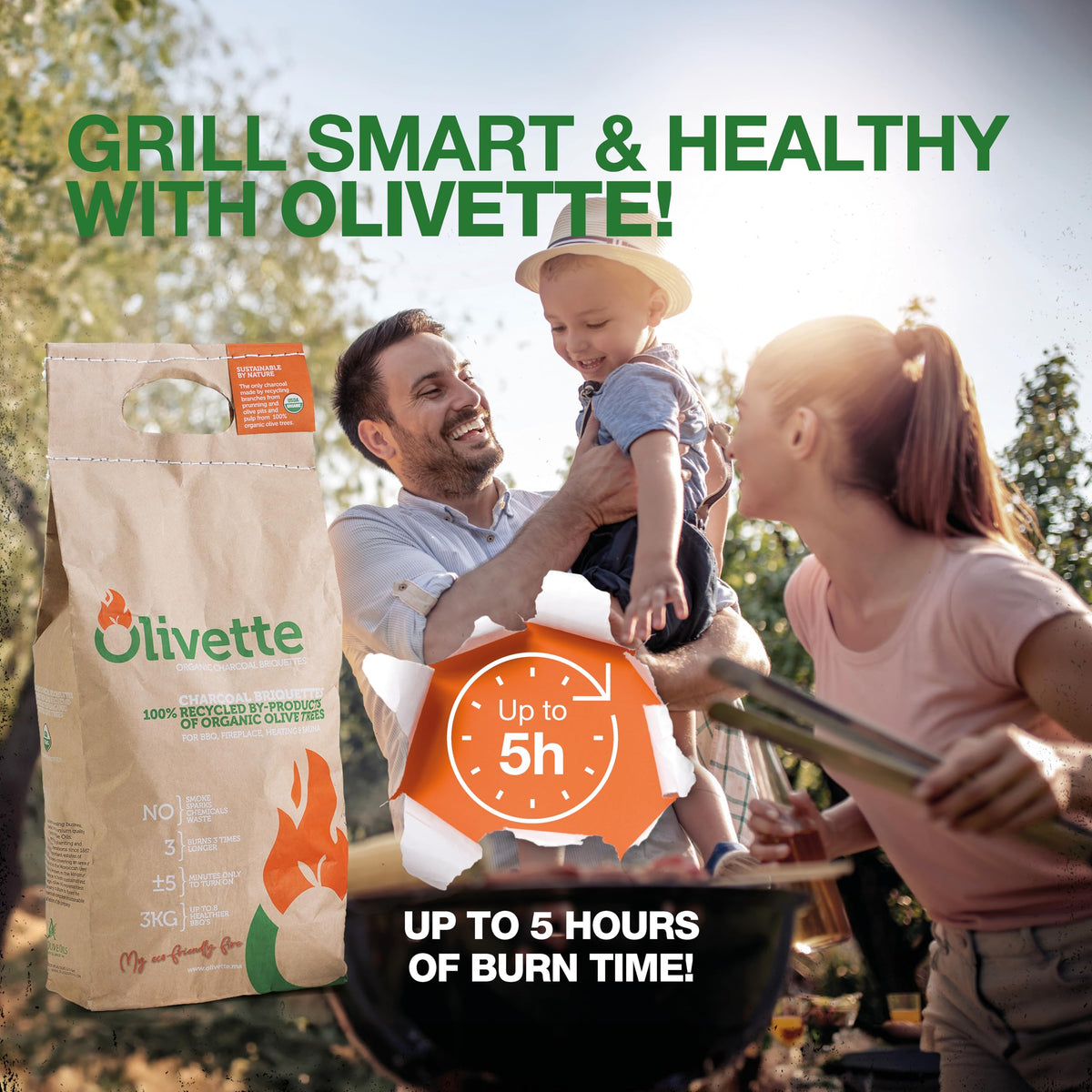 Olivette briquettes contain no chemical additives for purer flavor