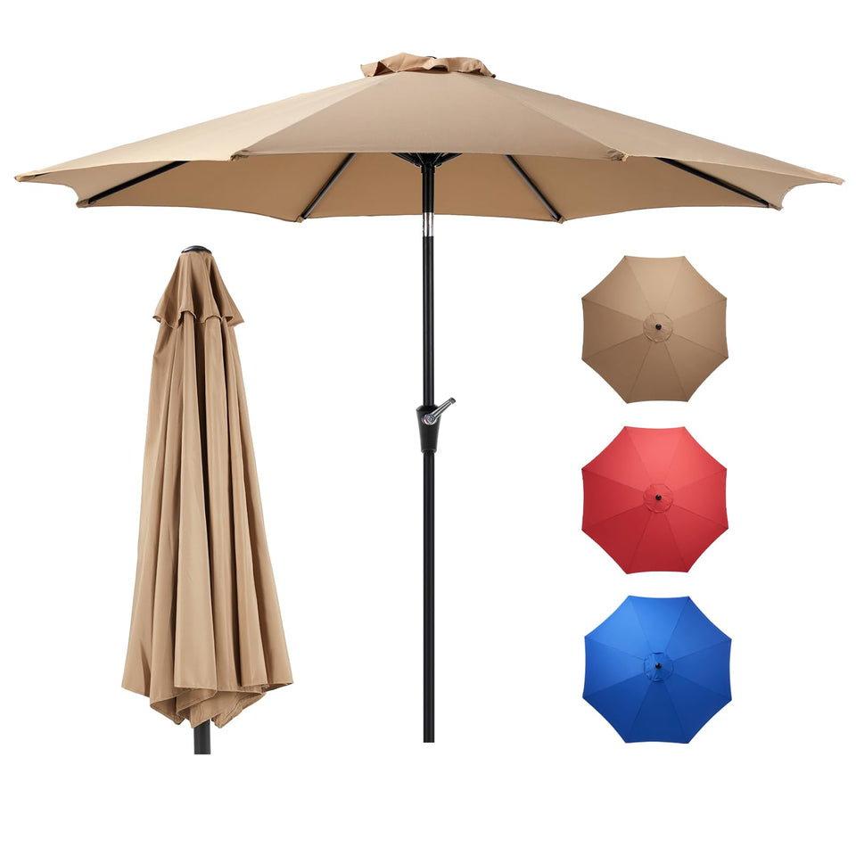 OLIXIS 9FT patio umbrella tilt crank offering adjustable shade for sunny outdoor spaces.
