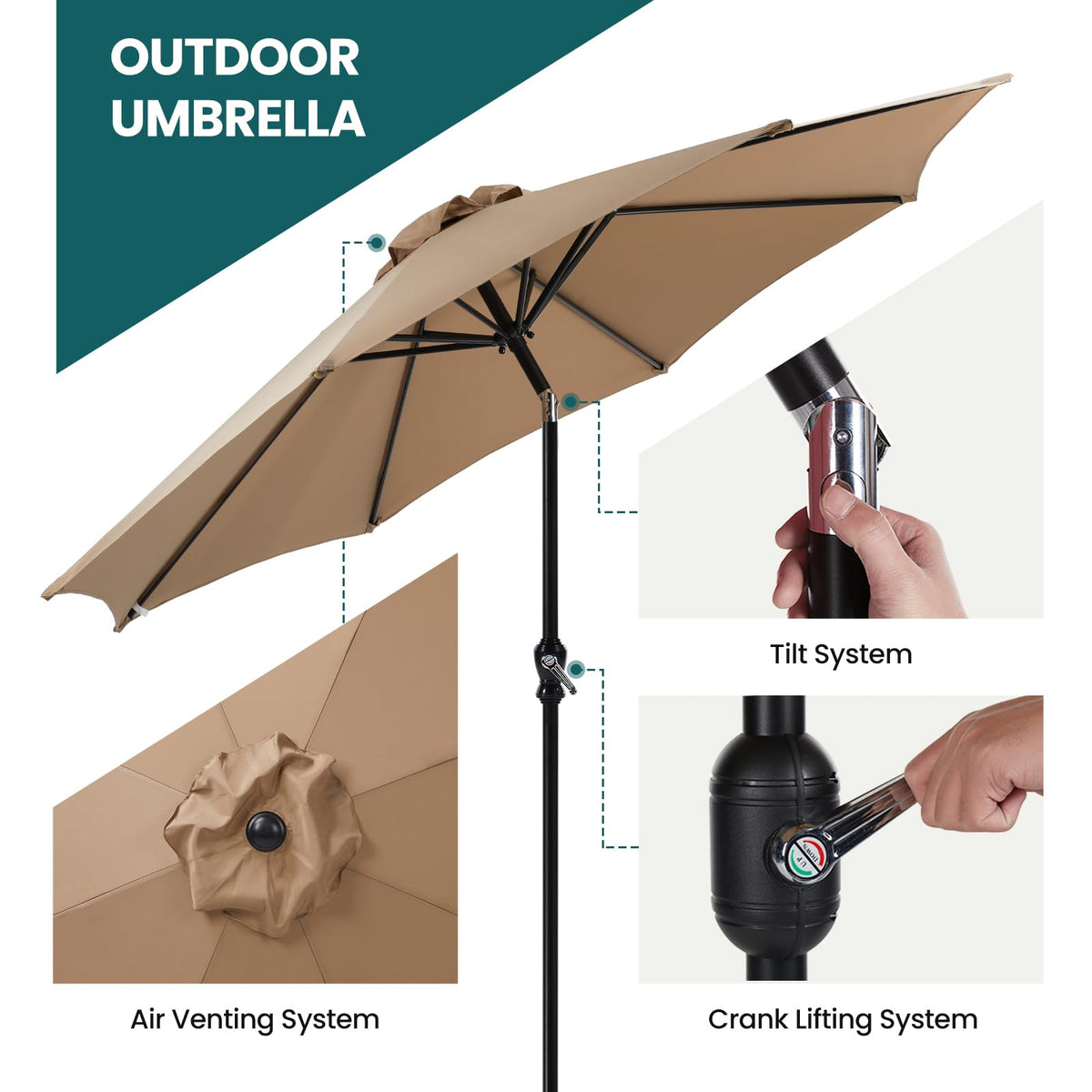 OLIXIS adjustable tilt mechanism directs sun protection throughout the day.