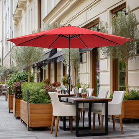 OLIXIS red 9ft shade solution adds vibrant focal point to terrace