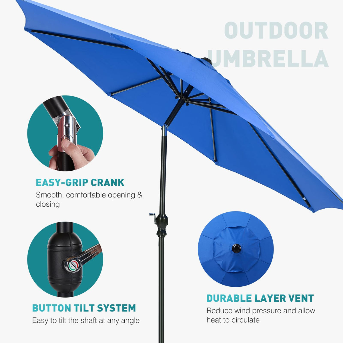 OLIXIS ventilated canopy patio umbrella promotes airflow for cooler shade
