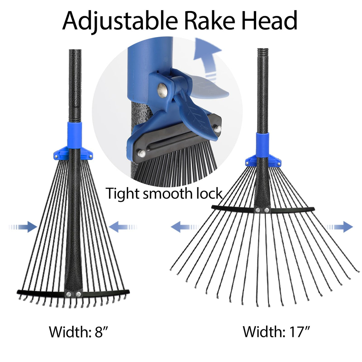 Oliynedy adjustable leaf rake with 17in head covers large areas efficiently