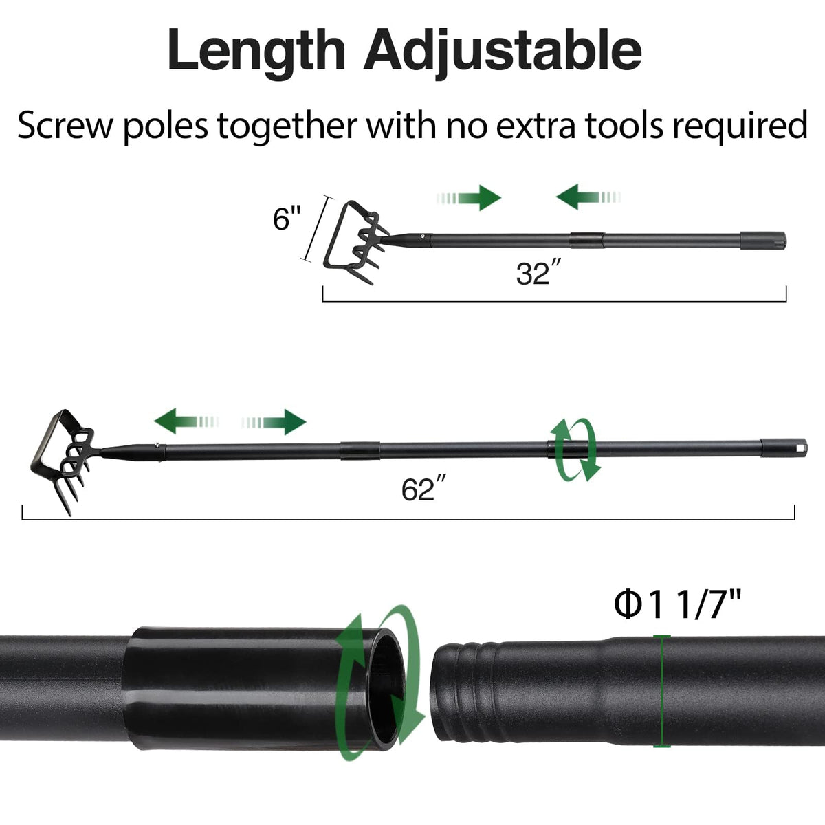Oliynedy easy five minute assembly secures the hoe to the pole.